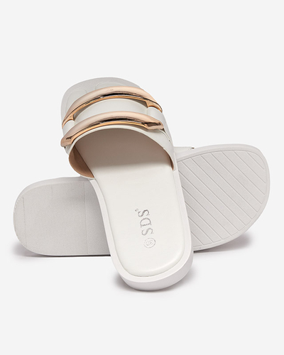 Baltos moteriškos šlepetės su dideliu aukso ornamentu Kedino - Avalynė