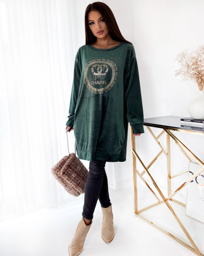 Royalfashion Женская туника с цирконами темно-зеленого цвета