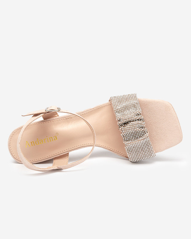 Бежевые женские босоножки на шпильке с фианитами Trieste - Обувь