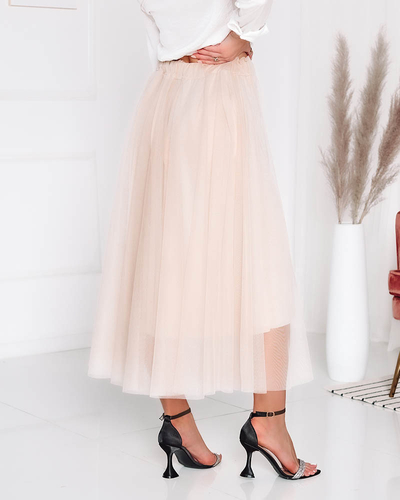 Женская двухслойная юбка-миди бежевого цвета - Одежда