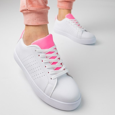 Białe damskie tenisówki z różowymi wstawkami Xandra - Obuwie