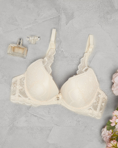 Smėlio spalvos nėriniuota moteriška liemenėlė - Apatinis trikotažas