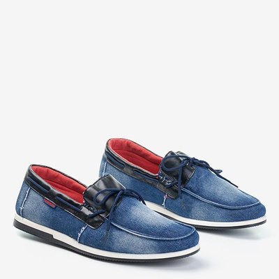 Granatowe jeansowe mokasyny męskie Rais - Obuwie