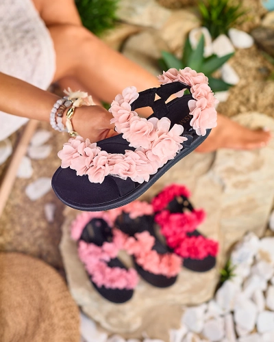 Royalfashion Ryškiai rožinės spalvos moteriški sandalai su gėlėmis Alferroy