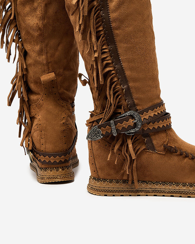 Royalfashion Коричневые женские сапоги выше колена со скрытым якорем Figerra