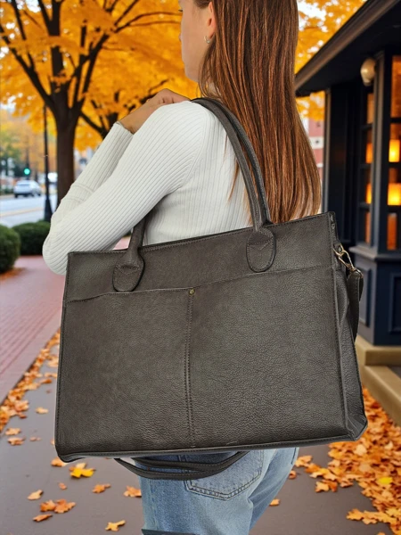 Torebka damska skrzana Etruria Classica Elegante szara 41x31x14 cm