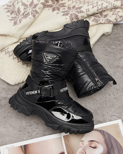 Женские сапоги-снегоступы на плоской подошве черного цвета Genovty- Footwear