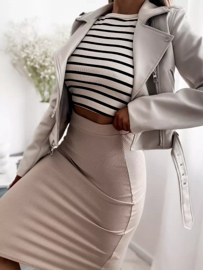 Moteriškas smėlio spalvos briaunuotas pieštuko formos sijonas - Apranga