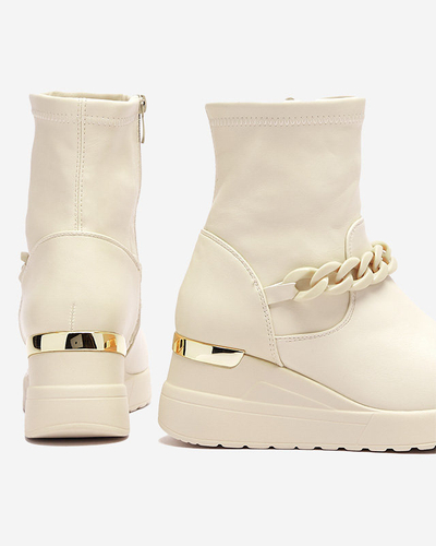Бежевые женские сапоги на якоре с цепочкой Fefricca- Footwear