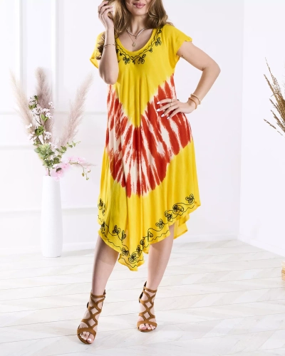 Желтое покрывало плательного типа с красочным принтом и вышивкой - Одежда