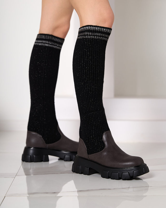 Черно-коричневые высокие женские сапоги Alerpi