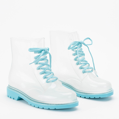 Skaidrūs guminiai maišeliai ant mėlyno „Partys-Footwear“ pado