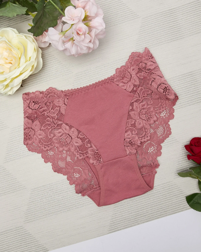 Темно-розовые женские трусики с кружевом - Нижнее белье