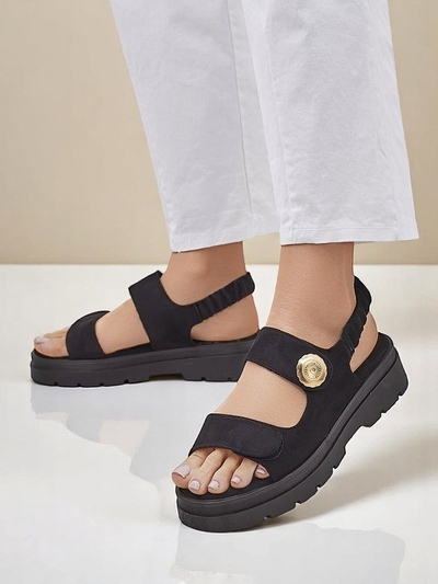Женские сандалии Royalfashion Anthea Nero – черная замша, платформа 5 см