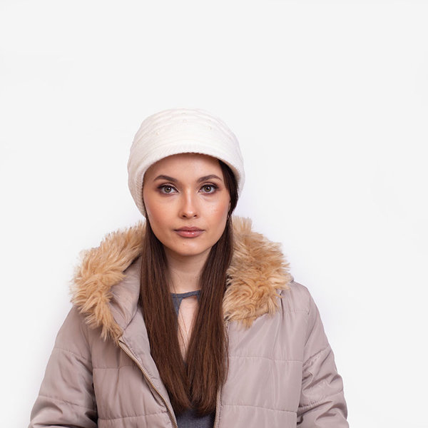 Moteriška balta šilta kepurė su perlais - Priedai