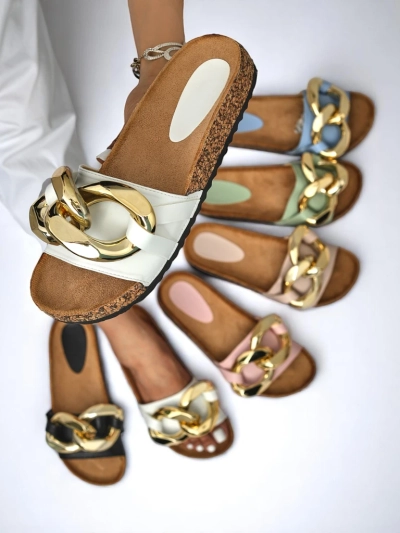 Athenis Bianco Royalfashion Sandals – Eco-Leather, Gold Chain