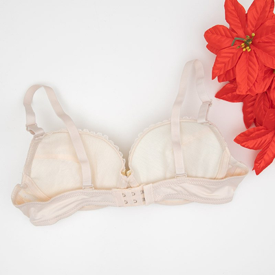 Smėlio spalvos paminkštinta liemenėlė su nėriniais push up - Apatiniai drabužiai