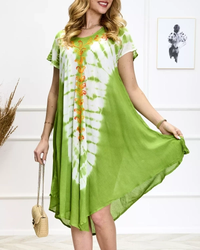 Žalios ir baltos spalvų moteriškas paplūdimio sijonas su piešiniu - Apranga