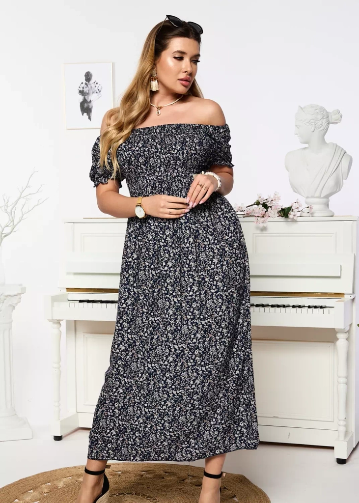 Выкройка темно-синего женского макси-платья Одежда