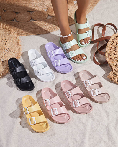 OUTLET Violetinės moteriškos šlepetės su sagtimis Teliwo - Avalynė