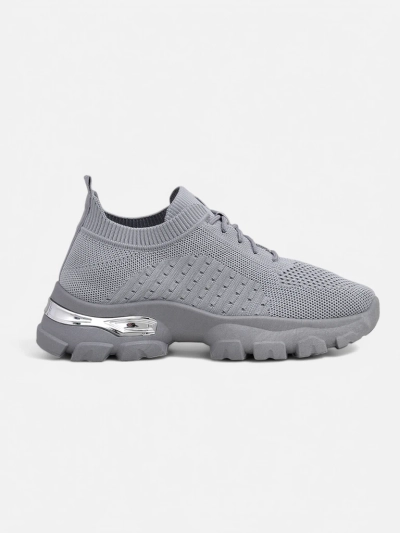 Atenea Light Grey Fabric Flat Kicks fo' Gurls wit' dat 4.5 cm Sole