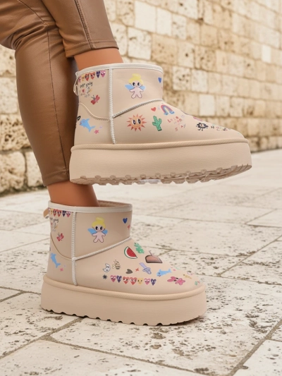 Callisto Angelico Insulated Kicks with Kidcore Platform Art - Beige