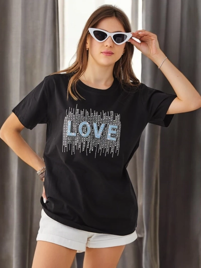 Женская хлопковая футболка Royalfashion LOVE с ринestones