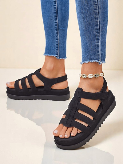 Женские сандалии Heraclea Royalfashion на платформе черные из экокожи