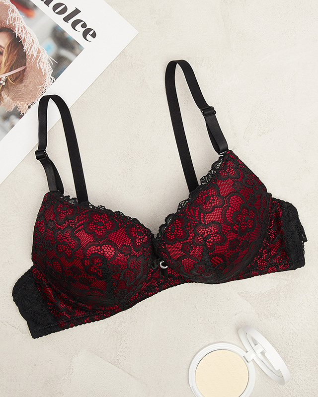 Raudonos ir juodos spalvos nėriniuota moteriška liemenėlė - Apatinis trikotažas