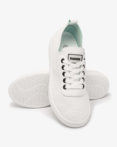 Royalfashion Белые женские ажурные теннисные туфли с черными вставками Kerigina