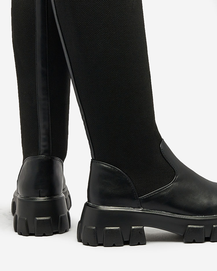 Royalfashion Черные женские сапоги-слипы по колено Sennosea