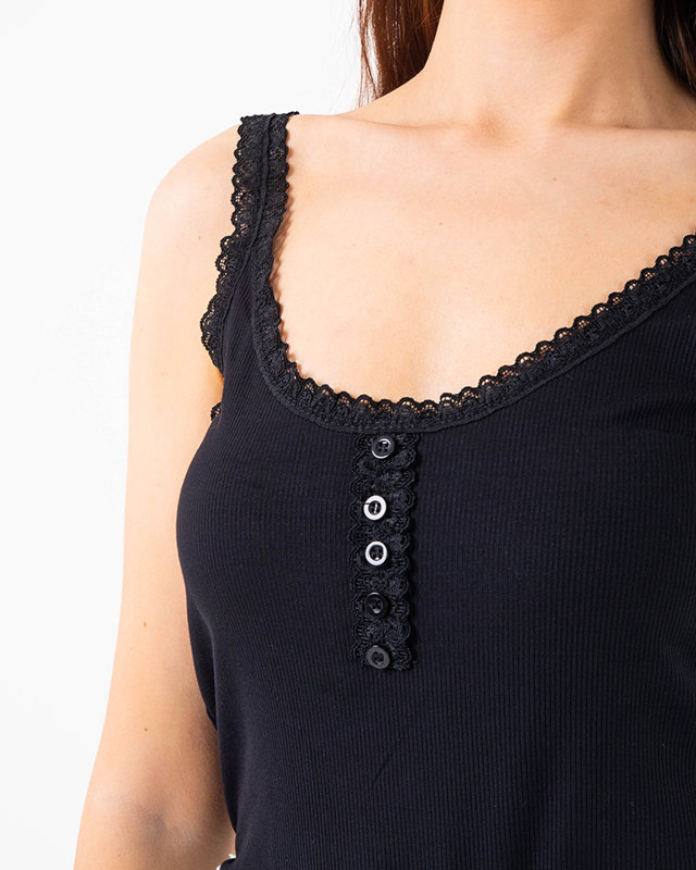 Juodi moteriški marškinėliai su nėrinių petnešėlėmis - Drabužiai