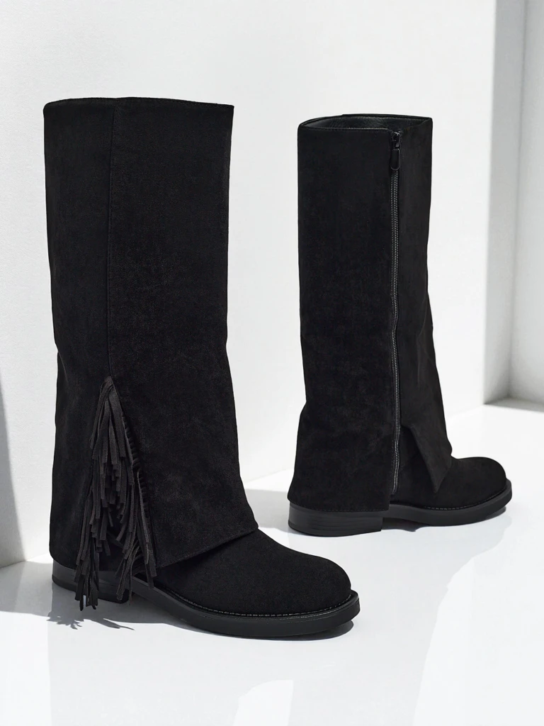 Moteriški eko zomšiniai ilgaauliai batai su aulu Ismara