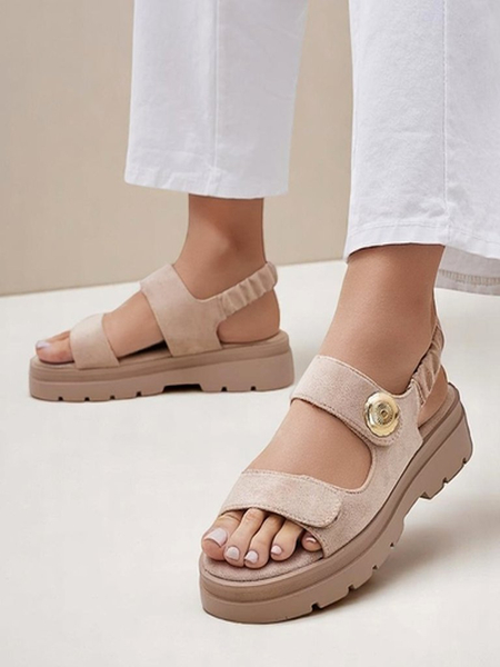 Женские бежевые сандалии Royalfashion Callista на платформе из замши