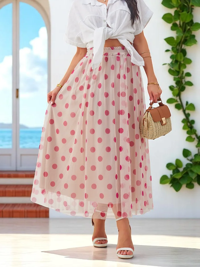 Юбка миди Royalfashion из вискозы с кружевом в горошек