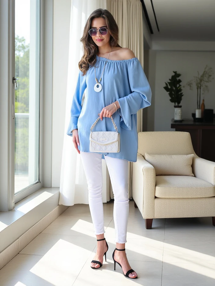 Royalfashion Moteriškas bliusonas, įkvėptas ispanų stiliaus, su raukšlėmis