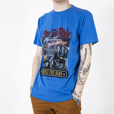 Vyriški kobalto medvilnės marškinėliai su spalvotu atspaudu-Drabužiai