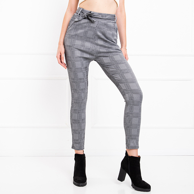 Pilkos spalvos moteriškos languotos kelnės - Kelnės