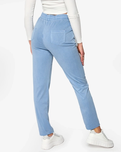 Синие женские брюки из ткани PLUS SIZE- Одежда