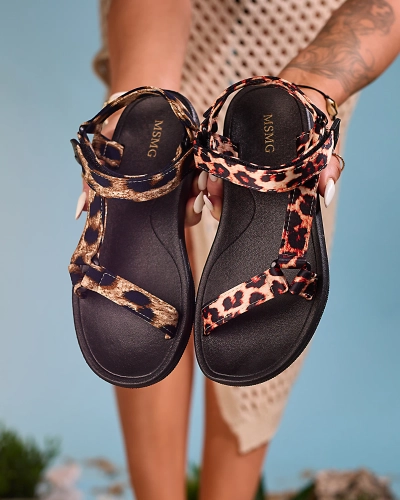 Royalfashion Smėlio spalvos moteriški sandalai su leopardo raštu Leonno