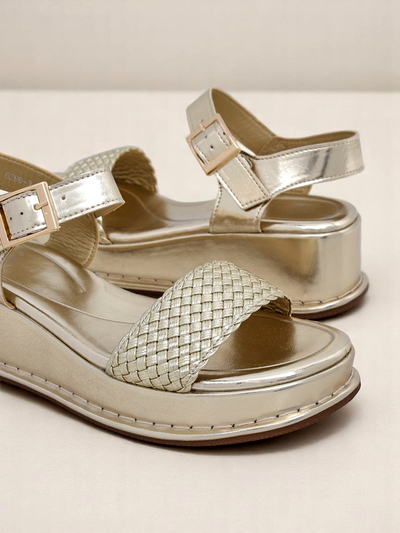 Royalfashion moteriškos basutės su pleištiniu kulnu ir pinta juostele Fiolle