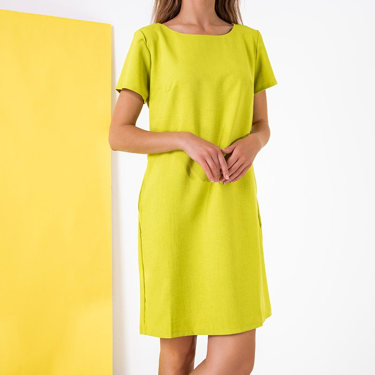 Лимонное женское платье с карманами