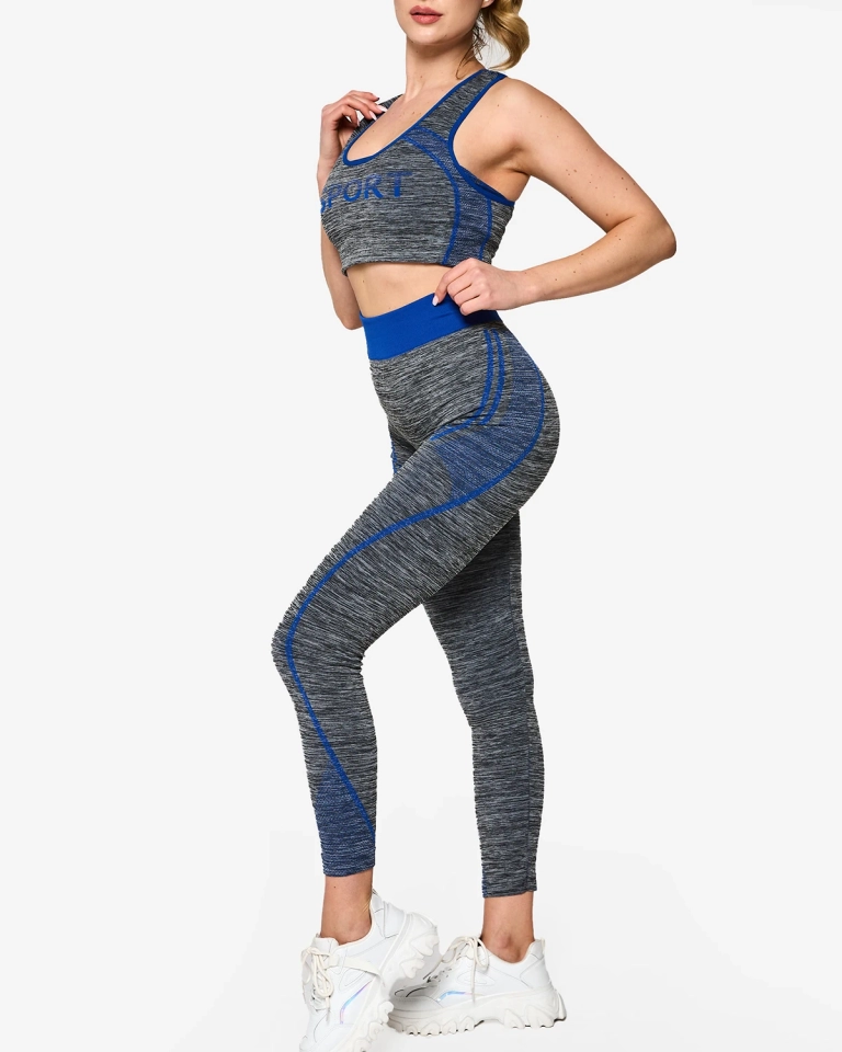 Серый женский спортивный комплект с кобальтовыми вставками - Одежда