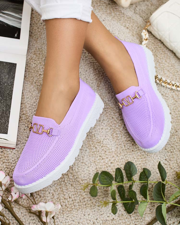 Royalfashion Женские тканевые мокасины с золотым украшением Erticae