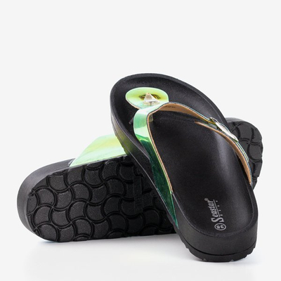 Czarne damskie klapki japonki holograficzne z klamrą Manila - Obuwie