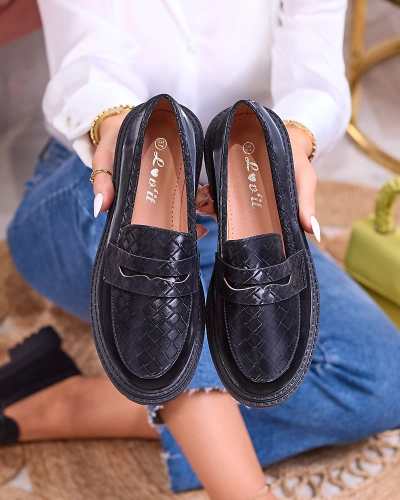 Juodi moteriški mokasinai su įspaudais Tewneris