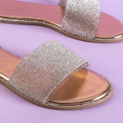 Moteriškos rožinio aukso spalvos šlepetės su kubiniu cirkoniu Verina - Avalynė