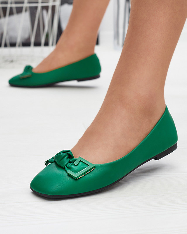 Женские зеленые балеринки с украшением на носу Caxien- Footwear