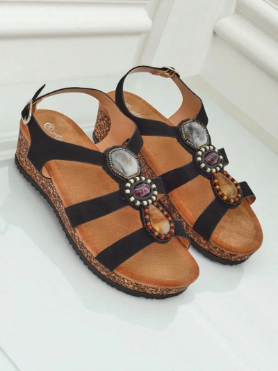 Royalfashion Женские босоножки на танкетке с камнями Grace Shine