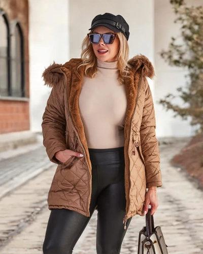 Royalfashion Женская стеганая куртка коричневого цвета